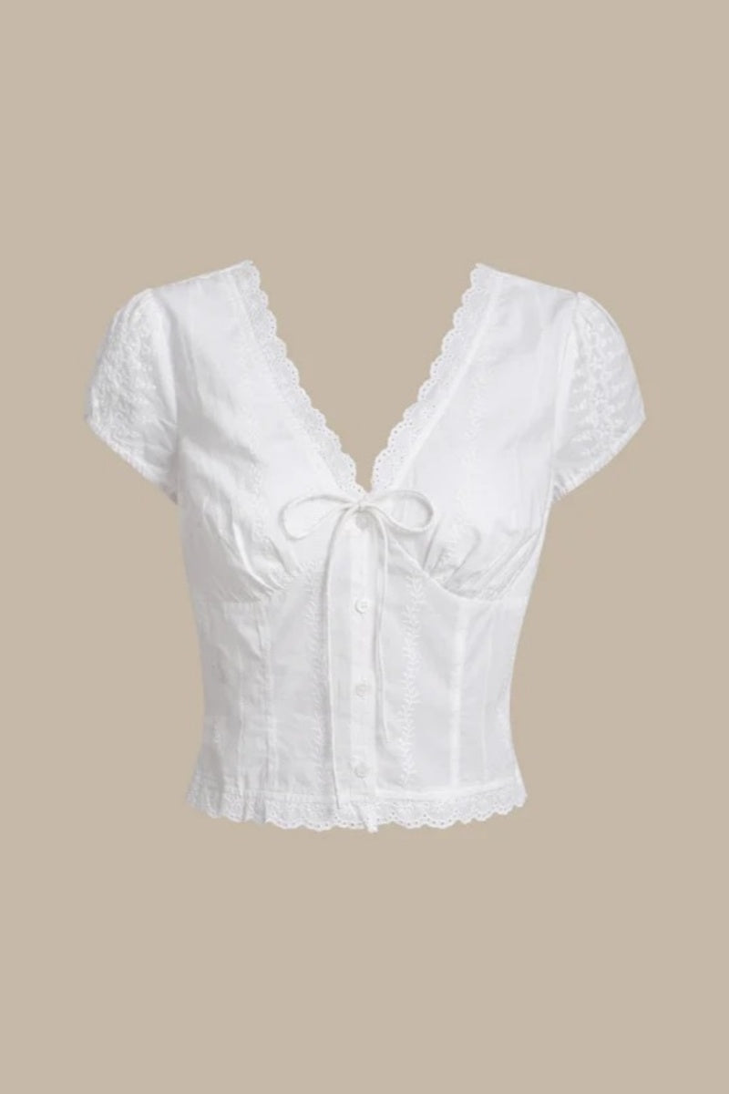 Amora™ White Textured Cap Sleeve Top